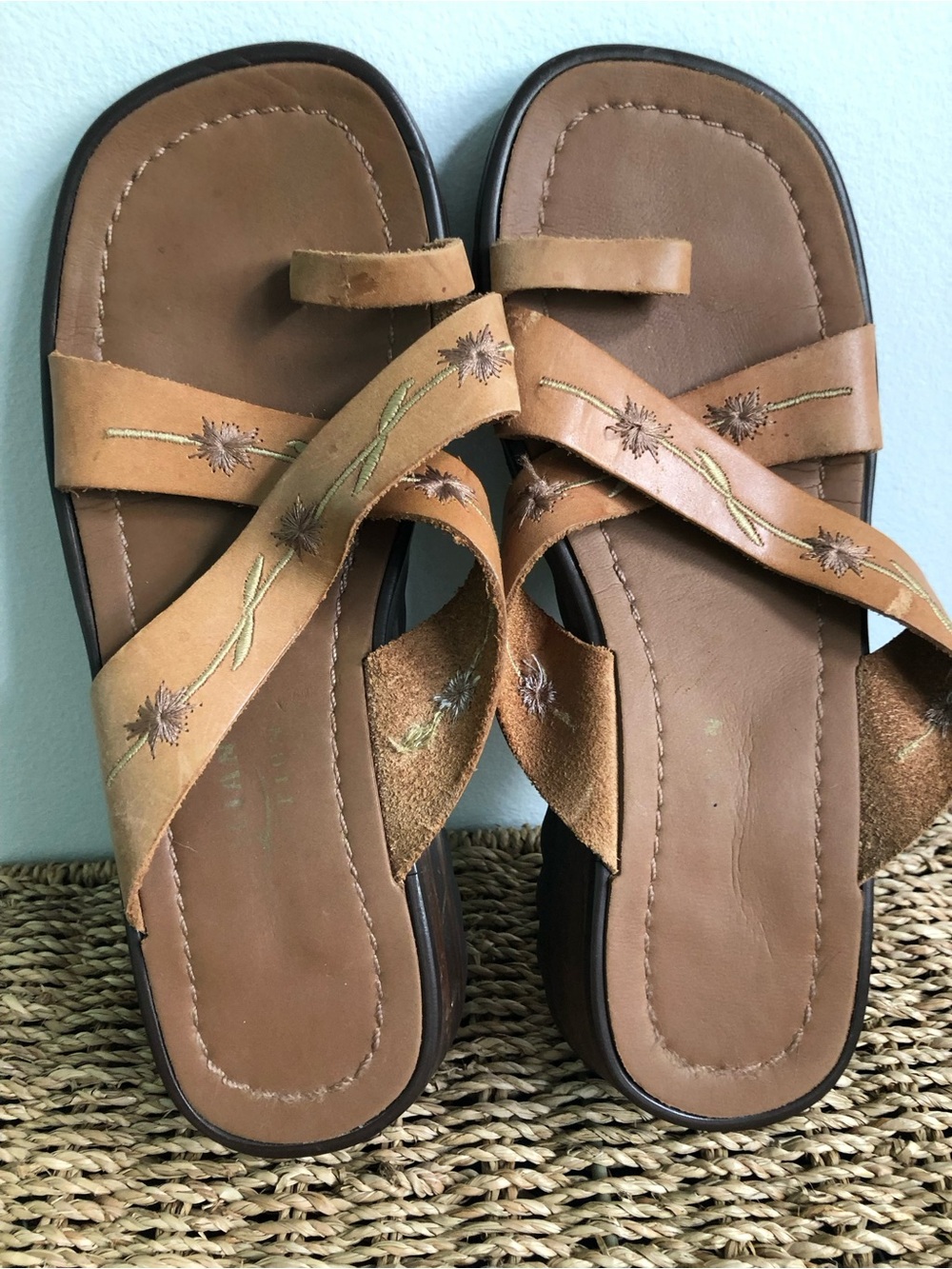 90s Western Boho Leather Embroidered Slide Sandals - Picture 4 of 8